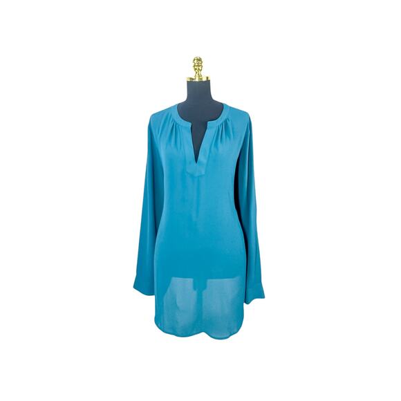 LOFT V-Neck Long Sleeve Blouse in Teal Blue - Women's Size XL - Picture 2 of 5